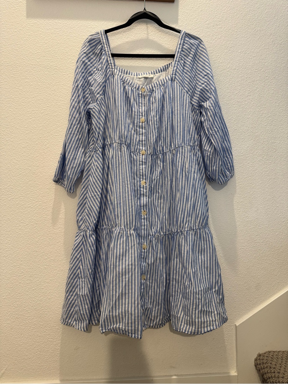 beachlunchlounge Elodie Stripe Long Sleeve Linen & Cotton Dress